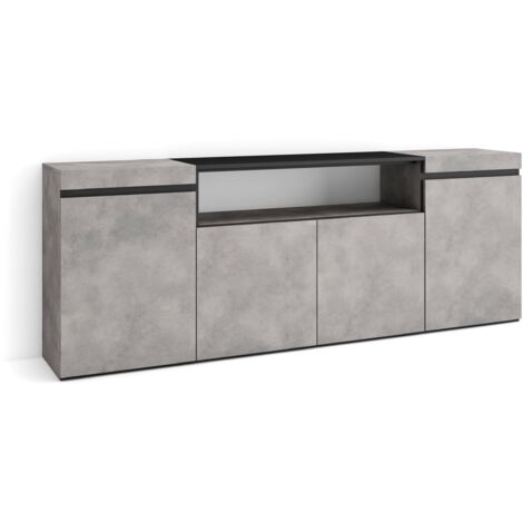 Skraut Home - Credenza, Mobile, Cucina, Madia, mobile ingresso, 200x75x35cm, 4 Porte, grande stoccaggio, Stile moderno, Grigio Cemento