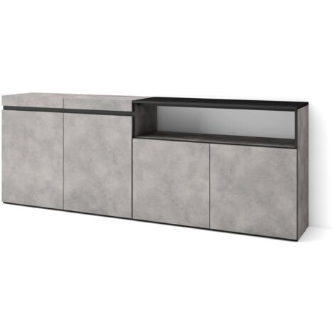 Skraut Home - Credenza, Mobile, Cucina, Madia, mobile ingresso, 200x75x35cm, 4 Porte, grande stoccaggio, Stile moderno, Grigio Cemento