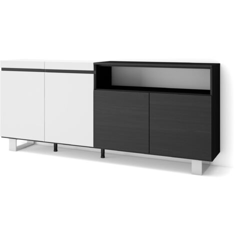 Skraut Home - Credenza, Mobile, Cucina, Madia, mobile ingresso, 200x87x35cm, 4 Porte, Design industriale, Stile moderno, Bianco e nero