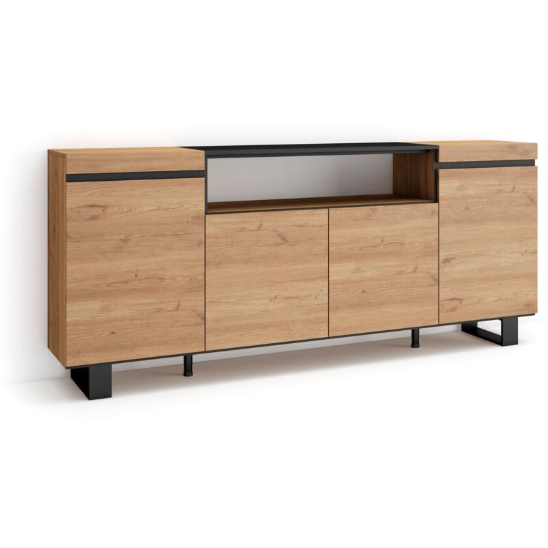 Credenza, Mobile, Cucina, Madia, mobile ingresso, 200x87x35cm, 4 Porte, Design industriale, Stile moderno, Rovere e nero - Skraut Home