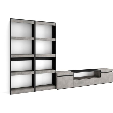 Skraut Home - Ensemble Meuble TV, Meuble Salon Complet, 320x186x35cm, Pour les TV jusqu'à 80", Salon Complet, Style moderne, Gris Ciment