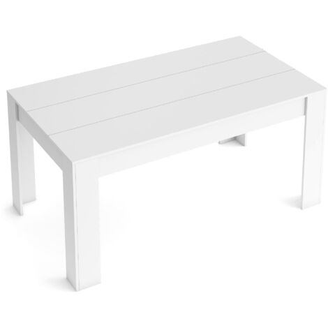 Skraut Home - Esstisch 140cm ausziehbar 200cm, Farbe mattweiß, Maße: 90.4cm Breite x 140.4/200.4 Länge x 76.1 cm Höhe