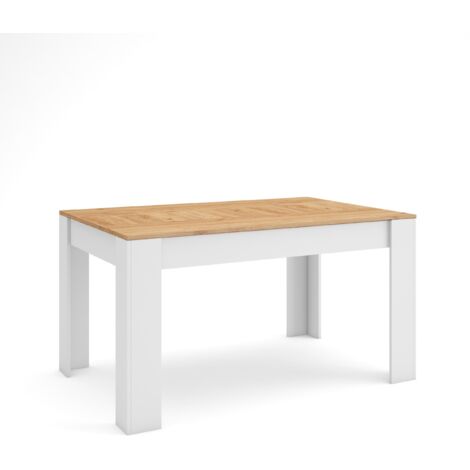 Skraut Home - Esszimmertisch, Küchentisch, Esstisch, 140x90x76 cm, Für 6 Gäste, Stubentisch, Moderner Stil, Eiche und weiß