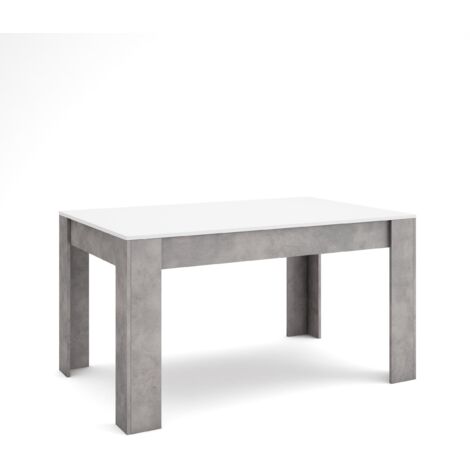Skraut Home - Esszimmertisch, Küchentisch, Esstisch, 140x90x76 cm, Für 6 Gäste, Stubentisch, Moderner Stil, Mattweiß und Zementgrau