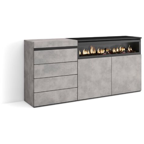 Skraut Home - Kommode mit Schubladen, Aufbewahrungsschrank, 157x75x35 cm, Für Schlafzimmer, Zimmer, Elektrokamin., Moderner Stil, Zementgrau