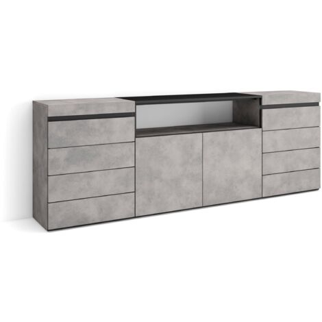 Skraut Home - Kommode mit Schubladen, Aufbewahrungsschrank, 214x75x35 cm, Für Schlafzimmer, Zimmer, Sideboard, Schrank, Moderner Stil, Zementgrau