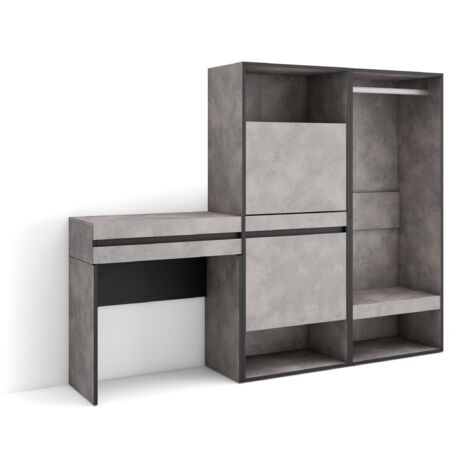 Skraut Home - Konsolentisch, Flurtisch, Beistelltisch für Eingang, 190x145x35 cm, mit Schublade, Schuhschrank, Offener Kleiderschrank, Moderner Stil, Zementgrau
