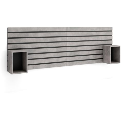 Skraut Home - Kopfteil, Nachttischen - Lamellenwand Holz - 214x3x70 cm - 135,140,150,160 cm Bett - Stauraum - Moderner Stil - Zement