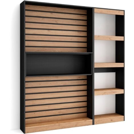 Skraut Home - Librería estantería, Estanteria libros de pared, 170x186x25cm, Salón - Comedor - Oficina, Con Almacenaje, Estilo Moderno, Roble y negro