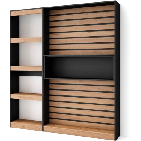 Skraut Home - Libreria scaffale, Scaffali in legno a ripiani, 170x186x25cm, Soggiorno - Ufficio, Per libri, Stile moderno, Rovere e nero
