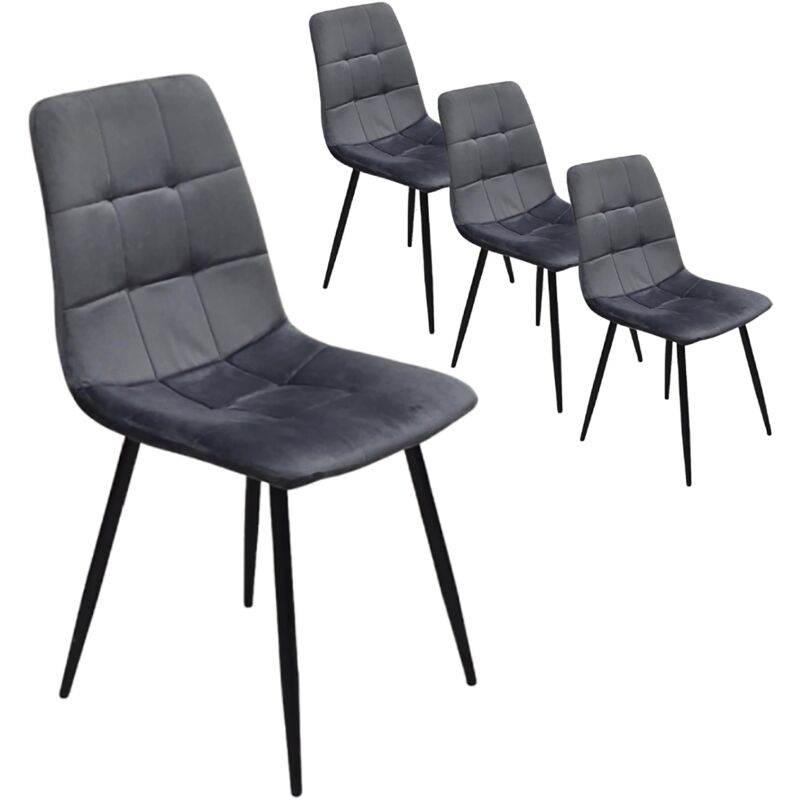 Skraut Home - Lot de 4 chaises de salle à manger, Chaise en velours tapissée, Structure en métal, Dossier et base confortables et rembourrés, Salon,