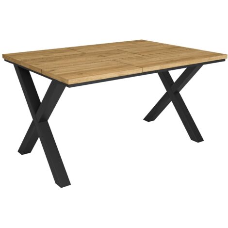 Skraut Home - Mesa Comedor, Mesa Fija Cocina y Salón, 140x90x74cm, Para 6 comensales, Muebles Comedor, Estilo Industrial, Roble