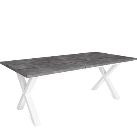 Skraut Home - Mesa Comedor, Mesa Fija Cocina y Salón, 200, Para 10 Comensales, Patas madera maciza, Estilo Industrial, Gris Cemento