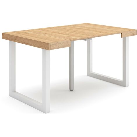 Skraut Home - Mesa Consola extensible, Mesa comedor plegable, 140, Para 6 comensales, Patas madera maciza, Estilo Moderno, Roble