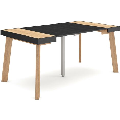 Skraut Home - Mesa Consola extensible, Mesa comedor plegable, 160, Para 8 comensales, Patas de madera, Estilo Moderno, Roble y negro