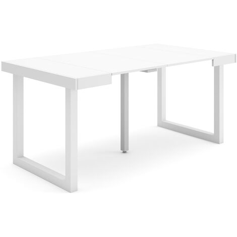 Skraut Home - Mesa Consola extensible, Mesa comedor plegable, 160, Para 8 comensales, Patas madera maciza, Estilo Moderno, Blanco