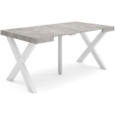 Skraut Home - Mesa Consola extensible, Mesa comedor plegable, 160, Para 8 comensales, Patas madera maciza, Estilo Moderno, Gris Cemento