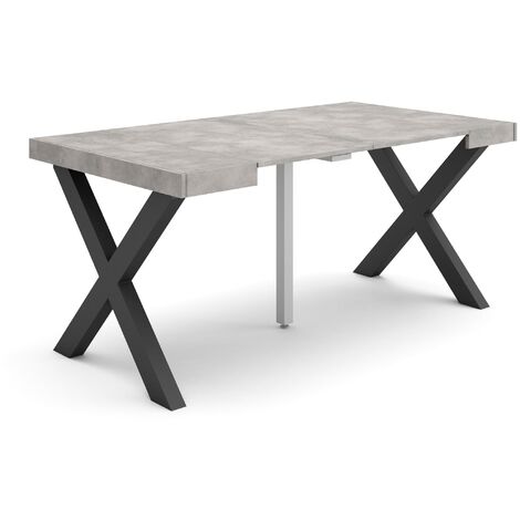 Skraut Home - Mesa Consola extensible, Mesa comedor plegable, 160, Para 8 comensales, Patas madera maciza, Estilo Moderno, Gris Cemento