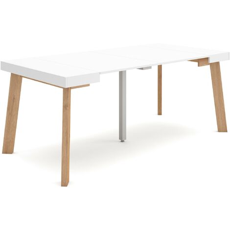 Skraut Home - Mesa Consola extensible, Mesa comedor plegable, 180, Para 8 comensales, Patas de madera, Estilo Moderno, Blanco