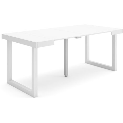 Skraut Home - Mesa Consola extensible, Mesa comedor plegable, 180, Para 8 comensales, Patas madera maciza, Estilo Moderno, Blanco