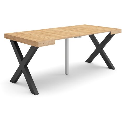 Skraut Home - Mesa Consola extensible, Mesa comedor plegable, 180, Para 8 comensales, Patas madera maciza, Estilo Moderno, Roble