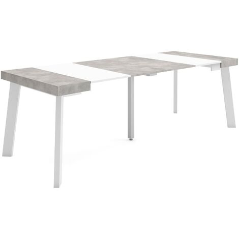 Skraut Home - Mesa Consola extensible, Mesa comedor plegable, 220, Para 10 comensales, Patas de madera, Estilo Moderno, Blanco y Gris Cemento