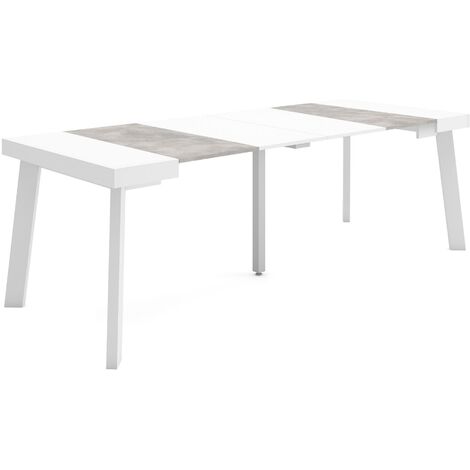 Skraut Home - Mesa Consola extensible, Mesa comedor plegable, 220, Para 10 comensales, Patas de madera, Estilo Moderno, Blanco y Gris Cemento