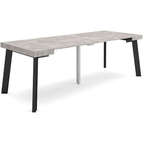 Skraut Home - Mesa Consola extensible, Mesa comedor plegable, 220, Para 10 comensales, Patas de madera, Estilo Moderno, Gris Cemento