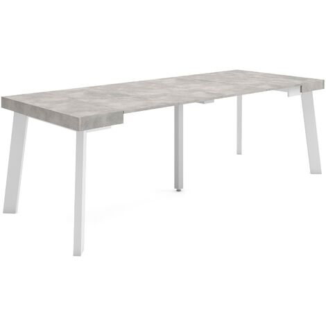 Skraut Home - Mesa Consola extensible, Mesa comedor plegable, 220, Para 10 comensales, Patas de madera, Estilo Moderno, Gris Cemento