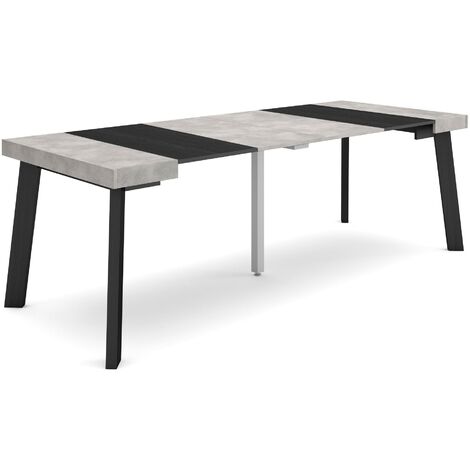 Skraut Home - Mesa Consola extensible, Mesa comedor plegable, 220, Para 10 comensales, Patas de madera, Estilo Moderno, Gris Cemento