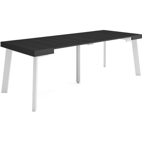 Skraut Home - Mesa Consola extensible, Mesa comedor plegable, 220, Para 10 comensales, Patas de madera, Estilo Moderno, Negro