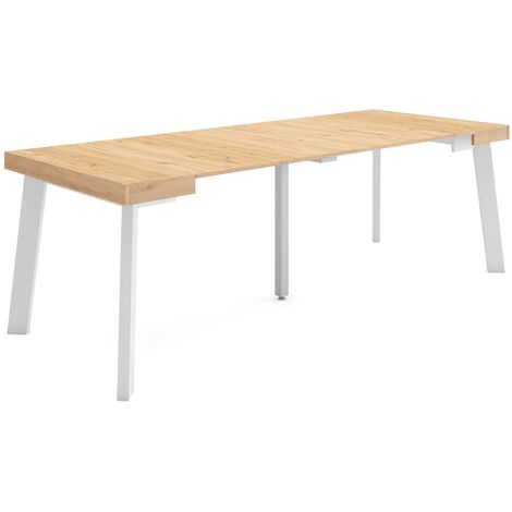 Skraut Home - Mesa Consola extensible, Mesa comedor plegable, 220, Para 10 comensales, Patas de madera, Estilo Moderno, Roble