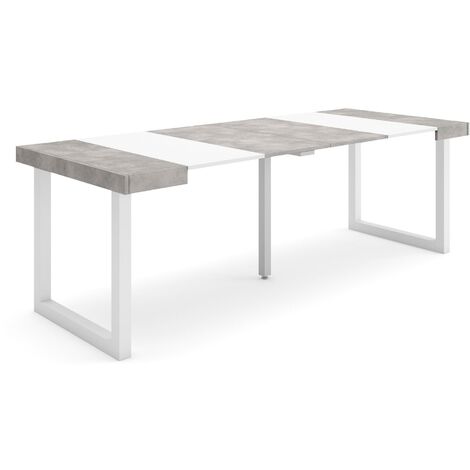 Skraut Home - Mesa Consola extensible, Mesa comedor plegable, 220, Para 10 comensales, Patas madera maciza, Estilo Moderno, Blanco y Gris Cemento