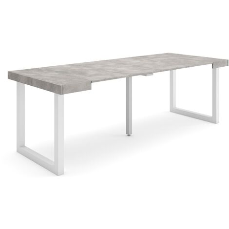 Skraut Home - Mesa Consola extensible, Mesa comedor plegable, 220, Para 10 comensales, Patas madera maciza, Estilo Moderno, Gris Cemento