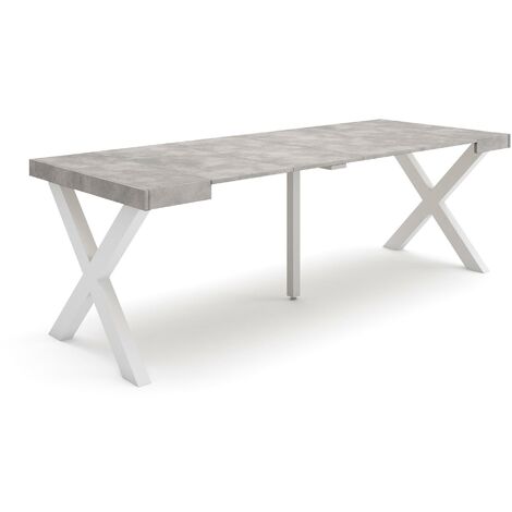 Skraut Home - Mesa Consola extensible, Mesa comedor plegable, 220, Para 10 comensales, Patas madera maciza, Estilo Moderno, Gris Cemento