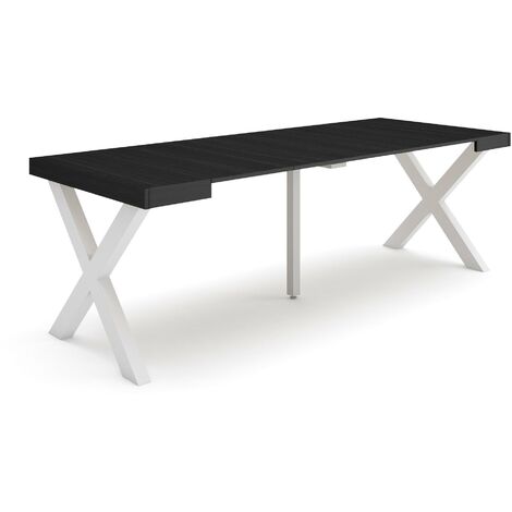 Skraut Home - Mesa Consola extensible, Mesa comedor plegable, 220, Para 10 comensales, Patas madera maciza, Estilo Moderno, Negro