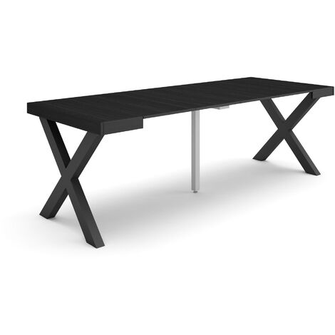 Skraut Home - Mesa Consola extensible, Mesa comedor plegable, 220, Para 10 comensales, Patas madera maciza, Estilo Moderno, Negro