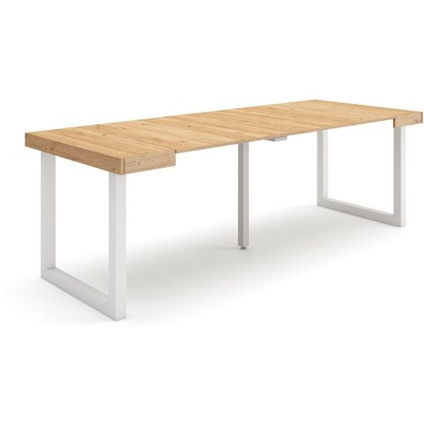 Skraut Home - Mesa Consola extensible, Mesa comedor plegable, 220, Para 10 comensales, Patas madera maciza, Estilo Moderno, Roble