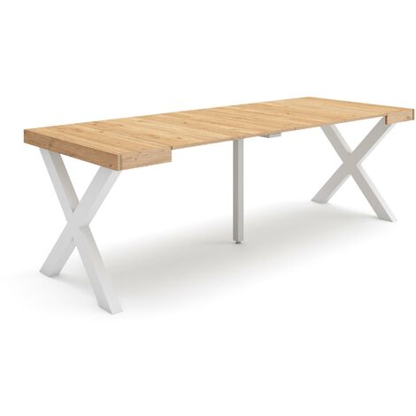 Skraut Home - Mesa Consola extensible, Mesa comedor plegable, 220, Para 10 comensales, Patas madera maciza, Estilo Moderno, Roble
