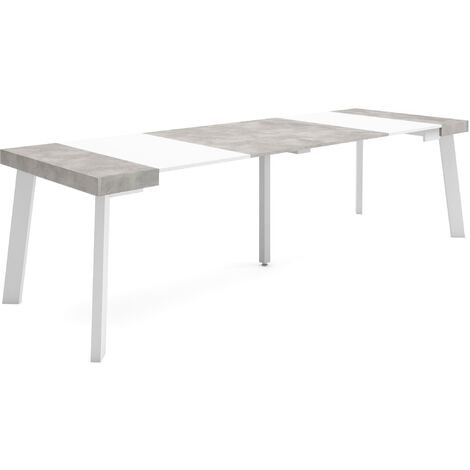 Skraut Home - Mesa Consola extensible, Mesa comedor plegable, 260, Para 12 comensales, Patas de madera, Estilo Moderno, Blanco y Gris Cemento