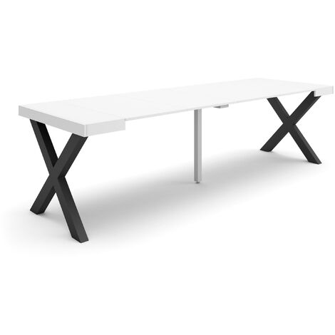 Skraut Home - Mesa Consola extensible, Mesa comedor plegable, 260, Para 12 comensales, Patas madera maciza, Estilo Moderno, Blanco