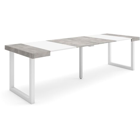 Skraut Home - Mesa Consola extensible, Mesa comedor plegable, 260, Para 12 comensales, Patas madera maciza, Estilo Moderno, Blanco y Gris Cemento