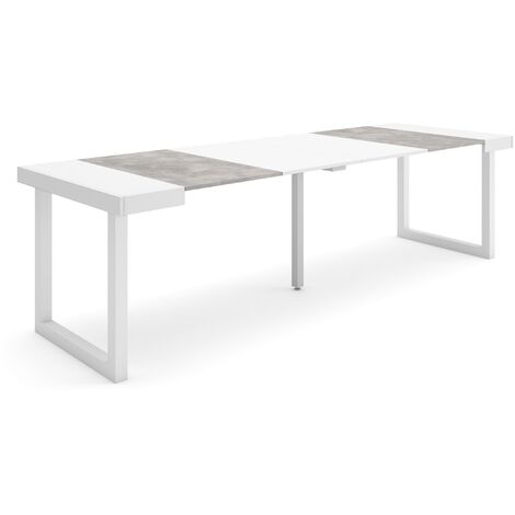 Skraut Home - Mesa Consola extensible, Mesa comedor plegable, 260, Para 12 comensales, Patas madera maciza, Estilo Moderno, Blanco y Gris Cemento