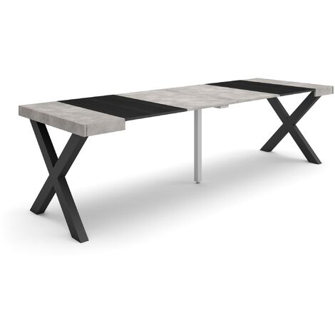 Skraut Home - Mesa Consola extensible, Mesa comedor plegable, 260, Para 12 comensales, Patas madera maciza, Estilo Moderno, Gris Cemento