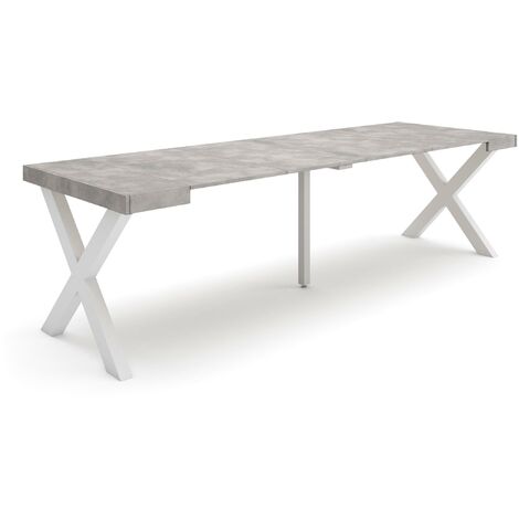 Skraut Home - Mesa Consola extensible, Mesa comedor plegable, 260, Para 12 comensales, Patas madera maciza, Estilo Moderno, Gris Cemento