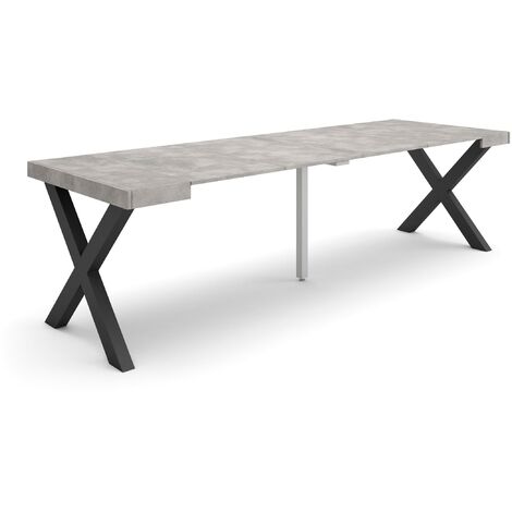 Skraut Home - Mesa Consola extensible, Mesa comedor plegable, 260, Para 12 comensales, Patas madera maciza, Estilo Moderno, Gris Cemento