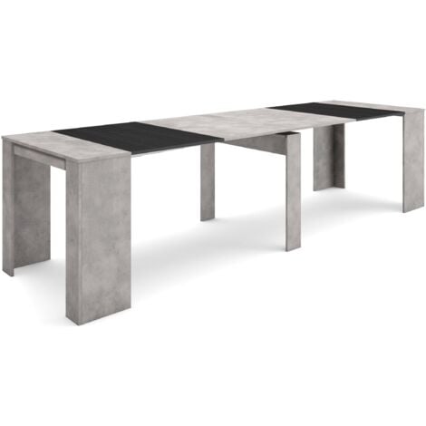 Skraut Home - Mesa Consola extensible, Mesa comedor plegable, 300, Para 14 comensales, Comedor y cocina, Estilo Moderno, Gris Cemento