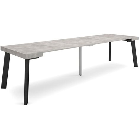 Skraut Home - Mesa Consola extensible, Mesa comedor plegable, 300, Para 14 comensales, Patas de madera, Estilo Moderno, Gris Cemento