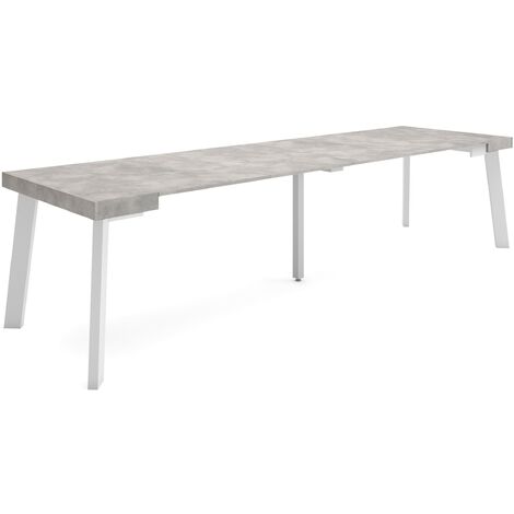 Skraut Home - Mesa Consola extensible, Mesa comedor plegable, 300, Para 14 comensales, Patas de madera, Estilo Moderno, Gris Cemento