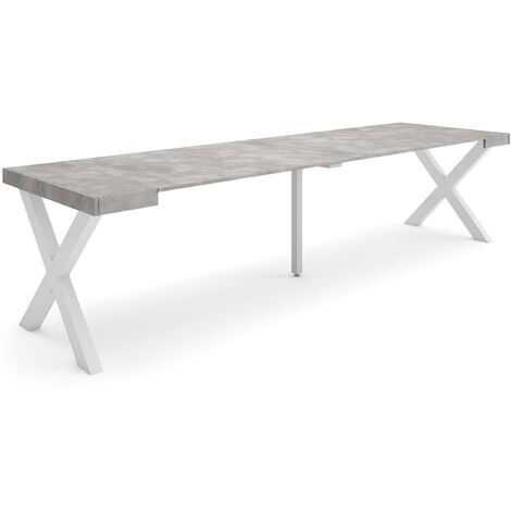 Skraut Home - Mesa Consola extensible, Mesa comedor plegable, 300, Para 14 comensales, Patas madera maciza, Estilo Moderno, Gris Cemento